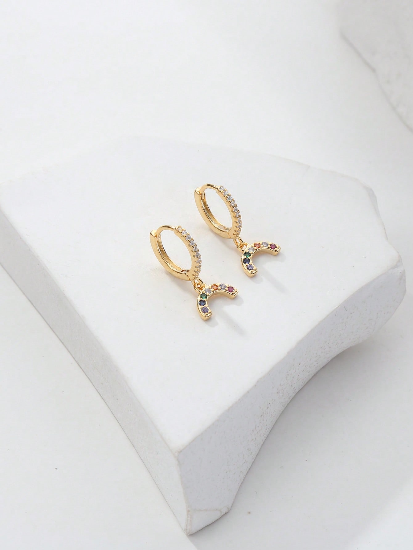 1 Pair IG Style Shiny Elk Inlay Copper Zircon 18K Gold Plated Ear Studs display picture 5