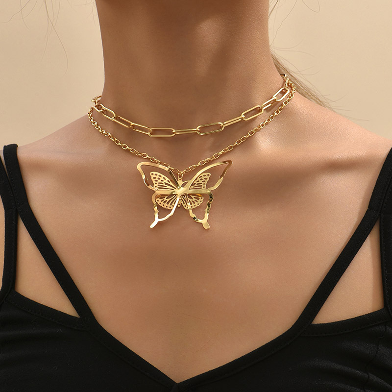 Sweet Simple Style Butterfly Alloy Plating Hollow Out Women's Double Layer Necklaces display picture 1