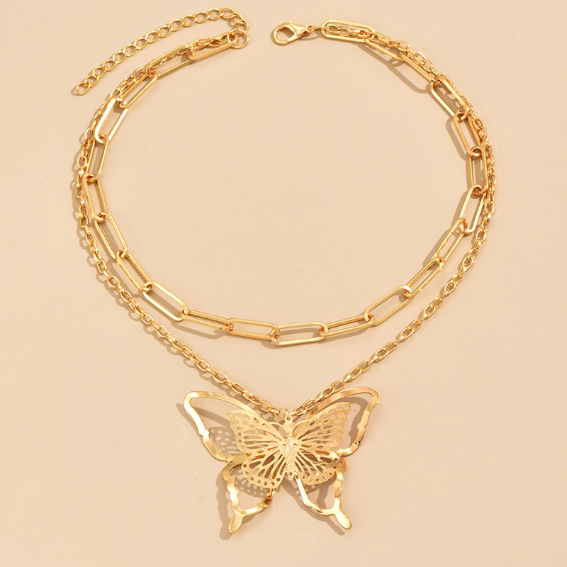 Sweet Simple Style Butterfly Alloy Plating Hollow Out Women's Double Layer Necklaces display picture 3