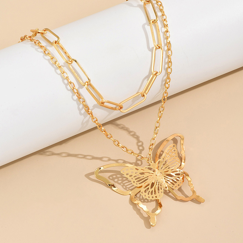 Sweet Simple Style Butterfly Alloy Plating Hollow Out Women's Double Layer Necklaces display picture 5