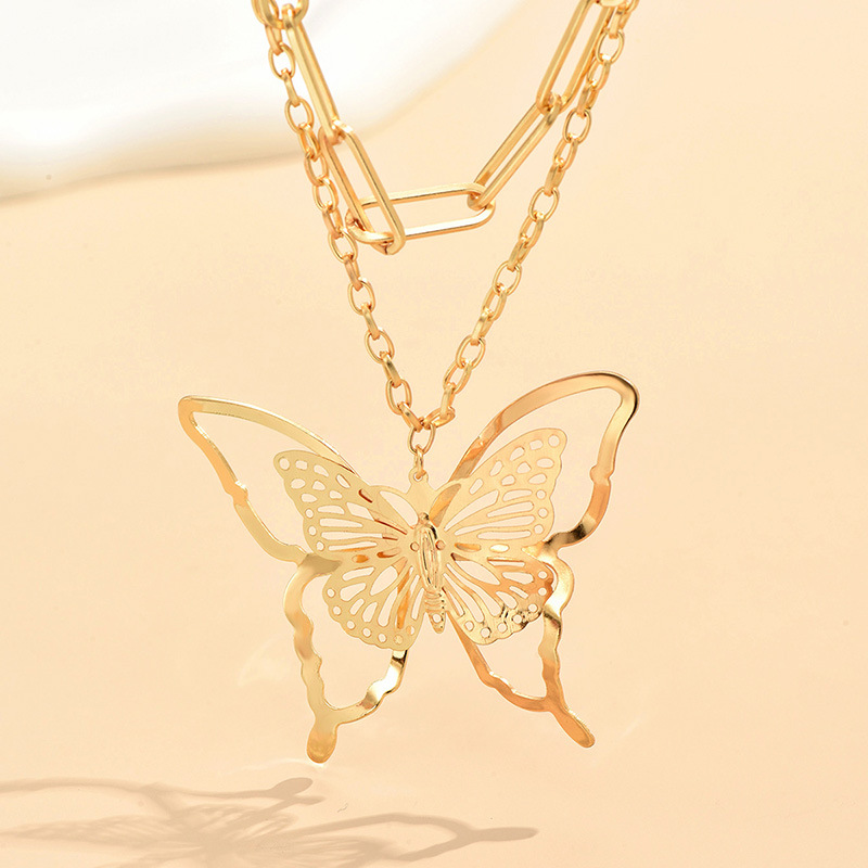 Sweet Simple Style Butterfly Alloy Plating Hollow Out Women's Double Layer Necklaces display picture 6