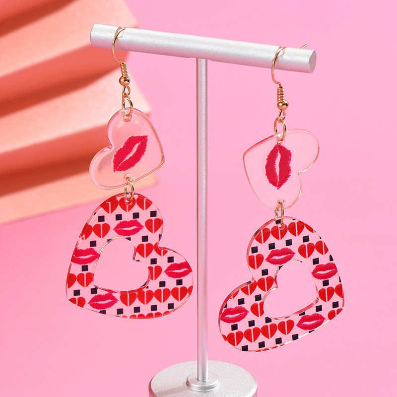 1 Pair IG Style Casual Simple Style Lips Heart Shape Polishing Arylic Drop Earrings display picture 3