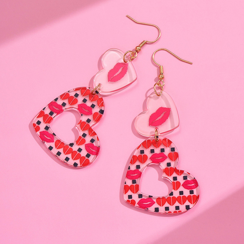 1 Pair IG Style Casual Simple Style Lips Heart Shape Polishing Arylic Drop Earrings display picture 5