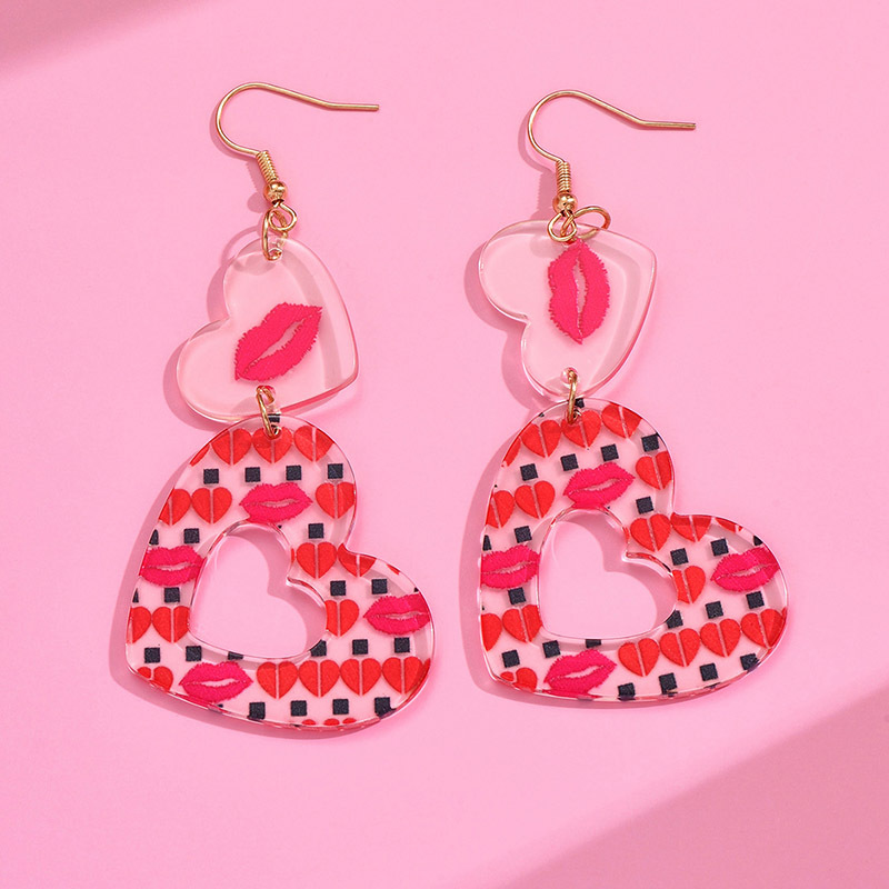 1 Pair IG Style Casual Simple Style Lips Heart Shape Polishing Arylic Drop Earrings display picture 7