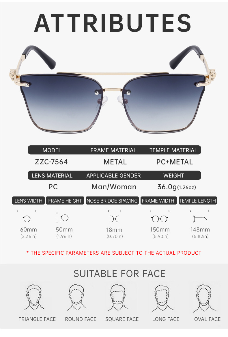 IG Style Modern Style Gradient Color Pc Square Frameless Men's Sunglasses display picture 8