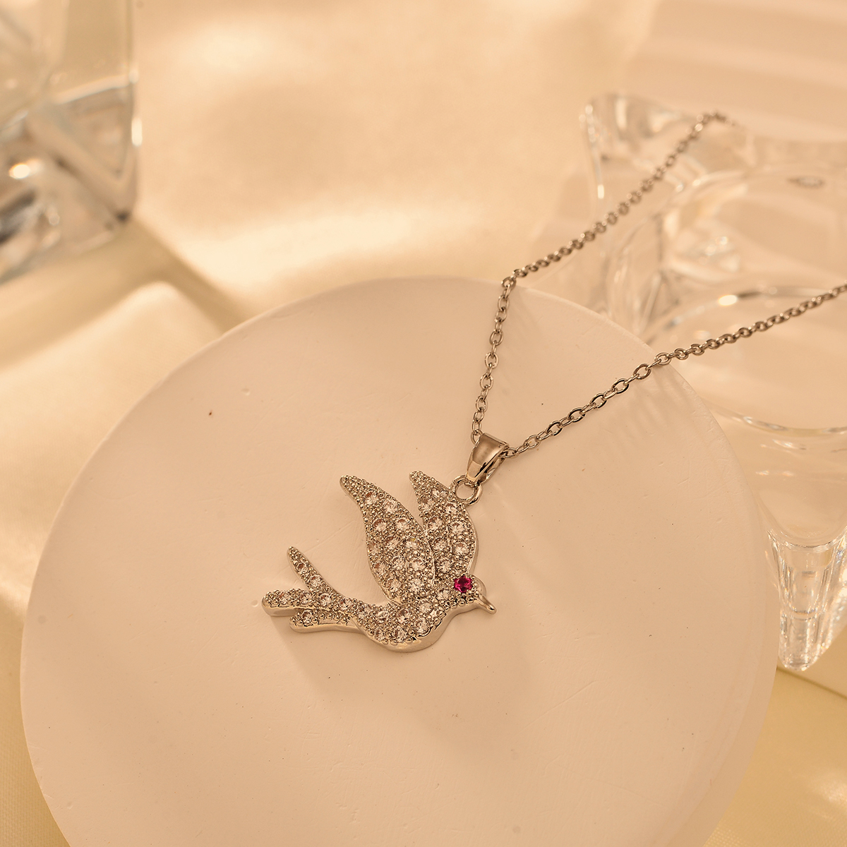 Titanium Steel Copper IG Style Simple Style Shiny Bird Inlay Zircon Pendant Necklace display picture 7