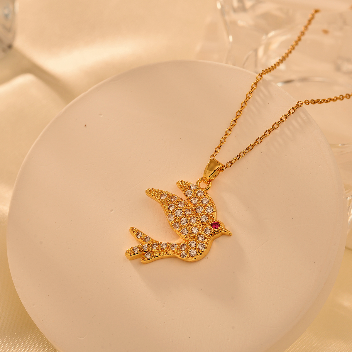 Titanium Steel Copper IG Style Simple Style Shiny Bird Inlay Zircon Pendant Necklace display picture 6