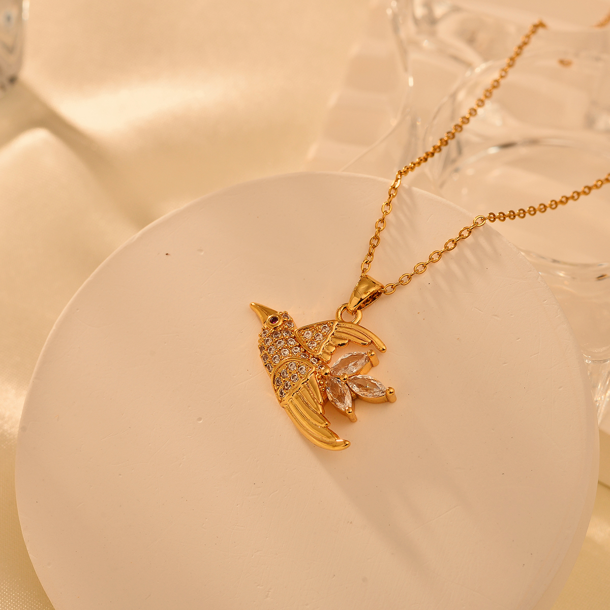 Titanium Steel Copper IG Style Simple Style Shiny Bird Inlay Zircon Pendant Necklace display picture 9