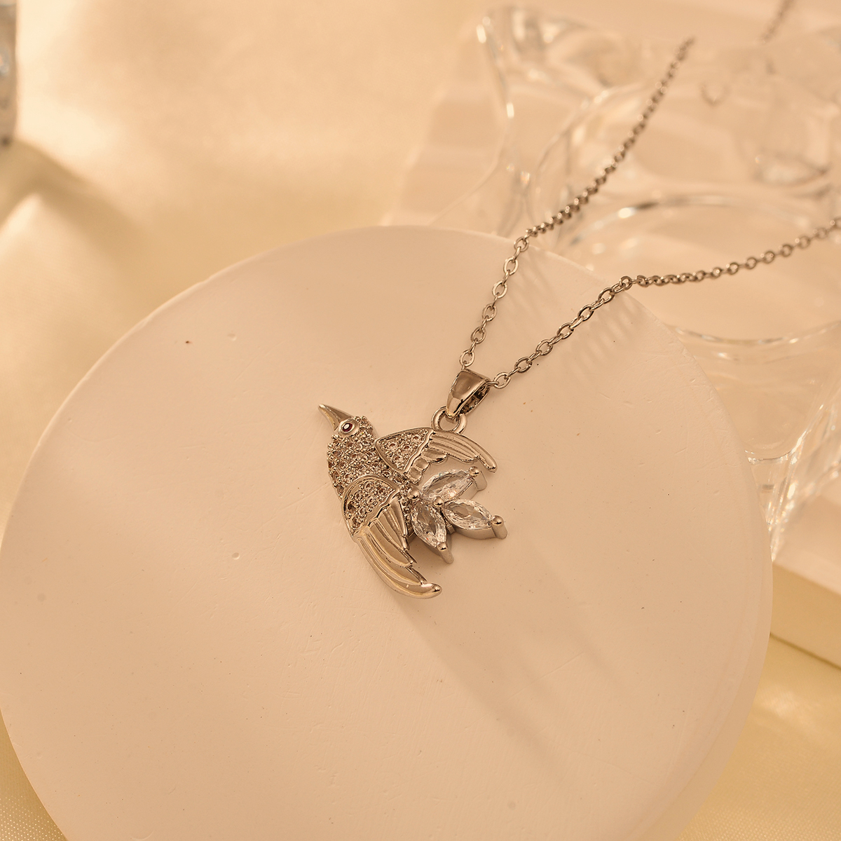 Titanium Steel Copper IG Style Simple Style Shiny Bird Inlay Zircon Pendant Necklace display picture 10