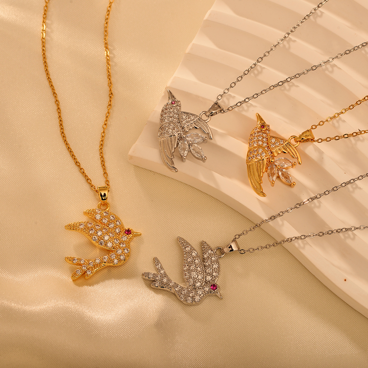 Titanium Steel Copper IG Style Simple Style Shiny Bird Inlay Zircon Pendant Necklace display picture 15