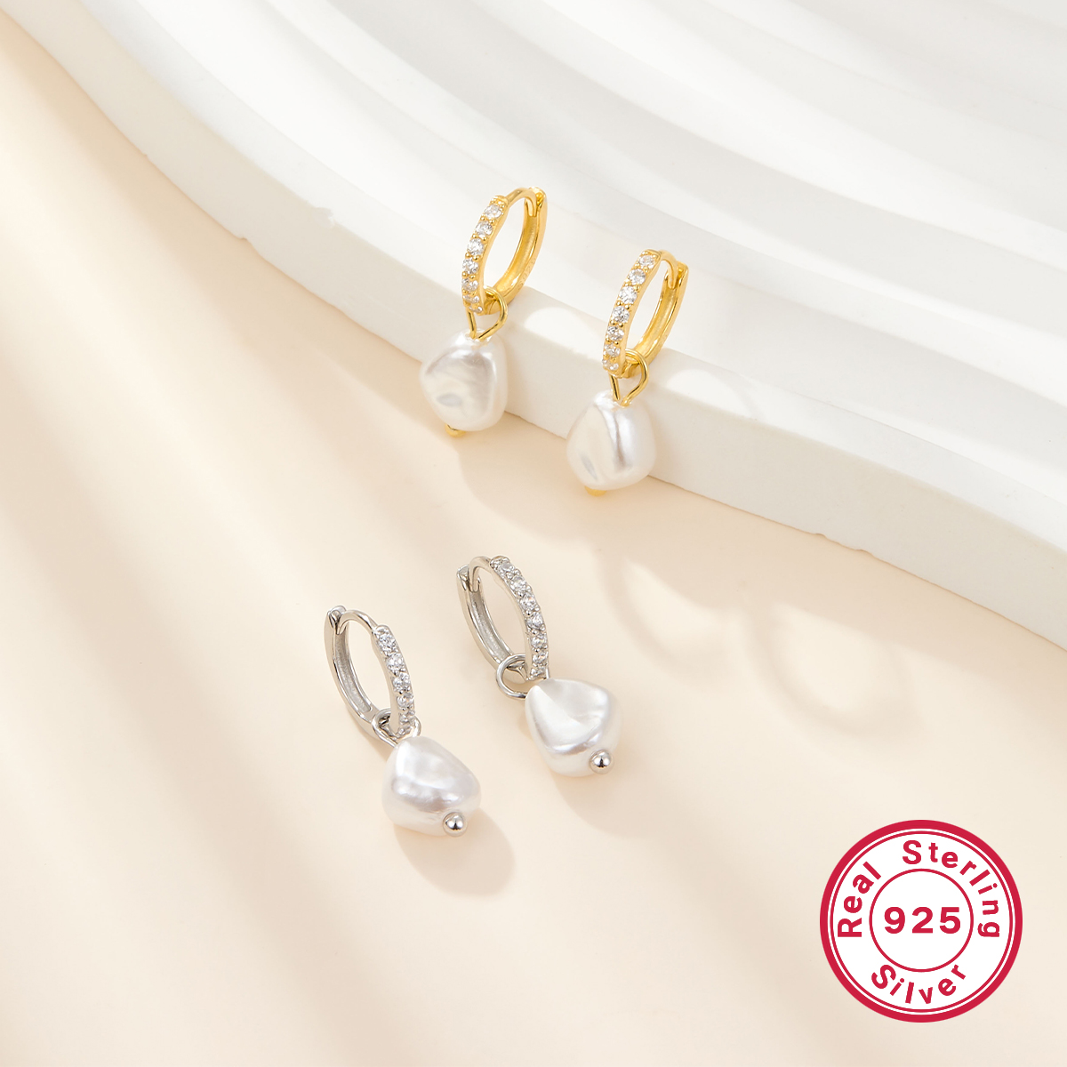 1 Pair Elegant Simple Style Geometric Plating Inlay Sterling Silver Artificial Pearls Rhinestones Drop Earrings display picture 4
