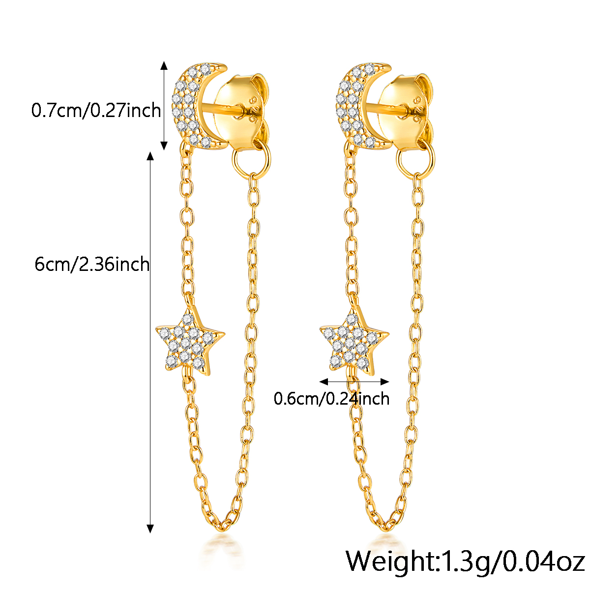 1 Pair Glam Simple Style Star Moon Tassel Plating Inlay Sterling Silver Zircon Drop Earrings display picture 1