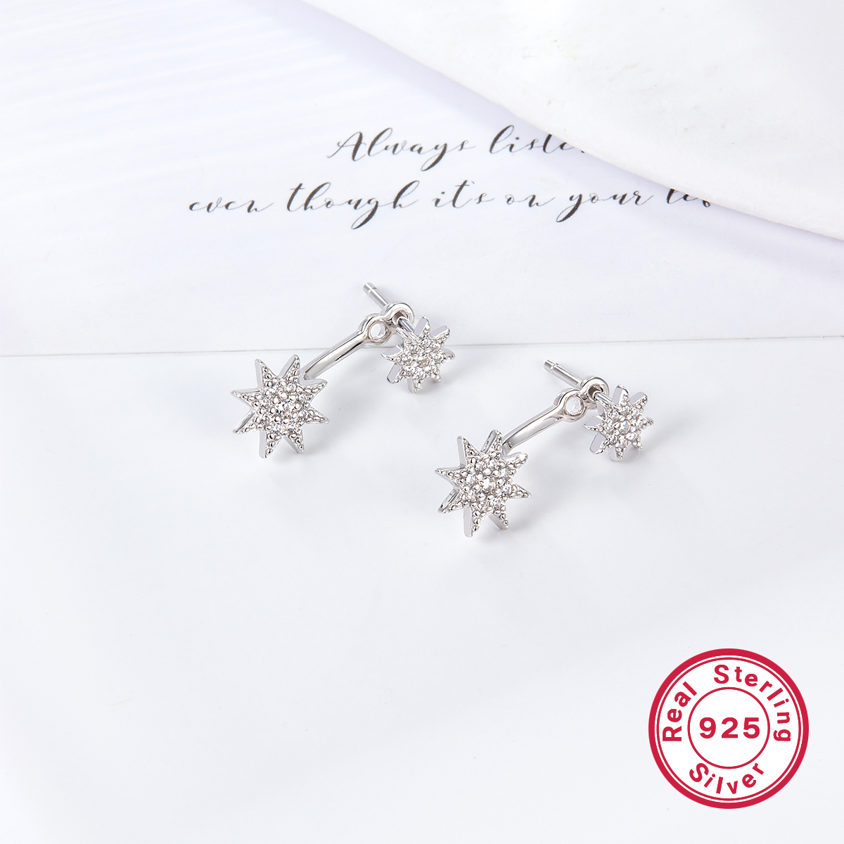 1 Pair Glam Simple Style Star Plating Inlay Sterling Silver Zircon Drop Earrings display picture 2