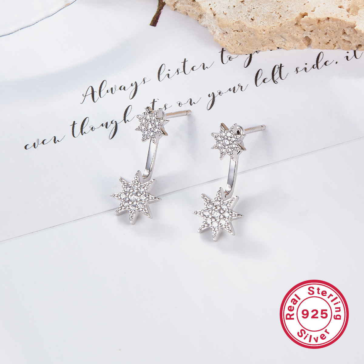 1 Pair Glam Simple Style Star Plating Inlay Sterling Silver Zircon Drop Earrings display picture 4