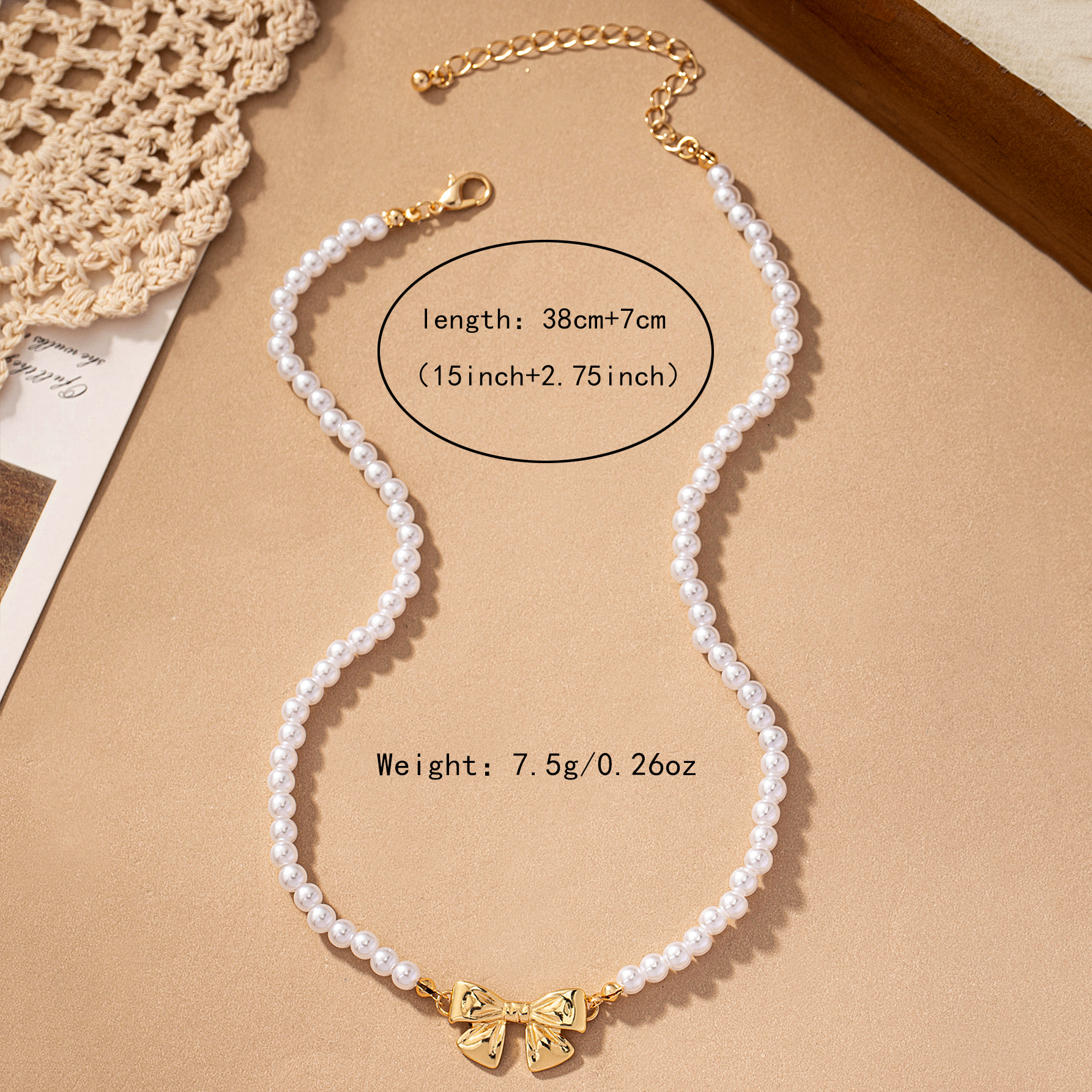 Simple Style Bow Knot Alloy Plastic Beaded Plating Women's Necklace display picture 2