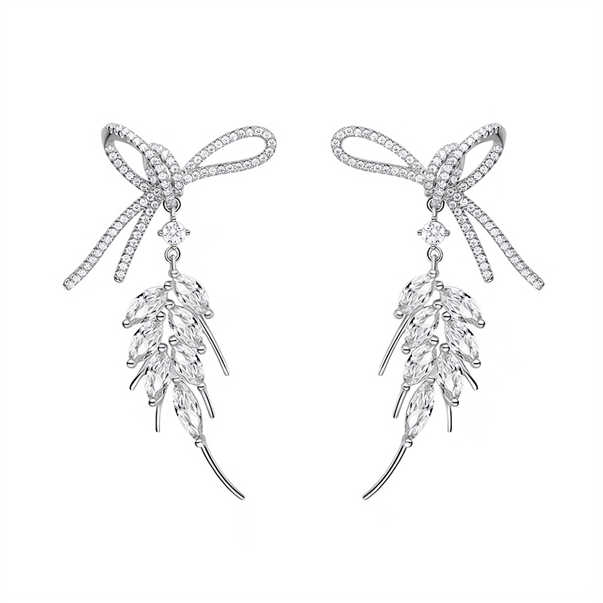 1 Pair Simple Style Shiny Bow Knot Grain Plating Inlay Alloy Artificial Diamond Drop Earrings display picture 4