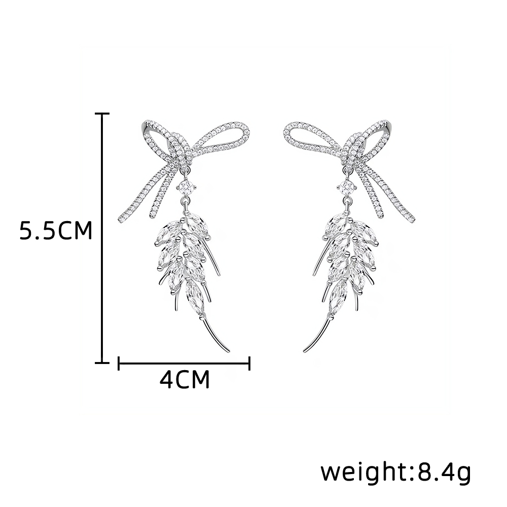 1 Pair Simple Style Shiny Bow Knot Grain Plating Inlay Alloy Artificial Diamond Drop Earrings display picture 6