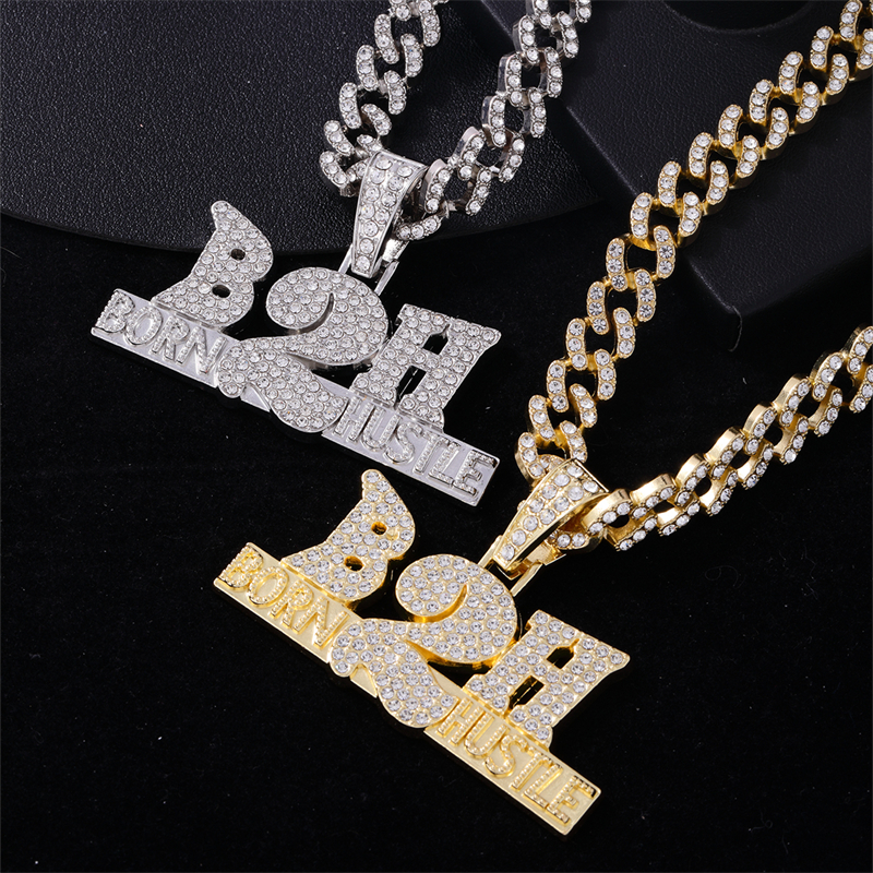 Hip-Hop Letter Zinc Alloy Plating Inlay Rhinestones Men's Pendant Necklace display picture 4