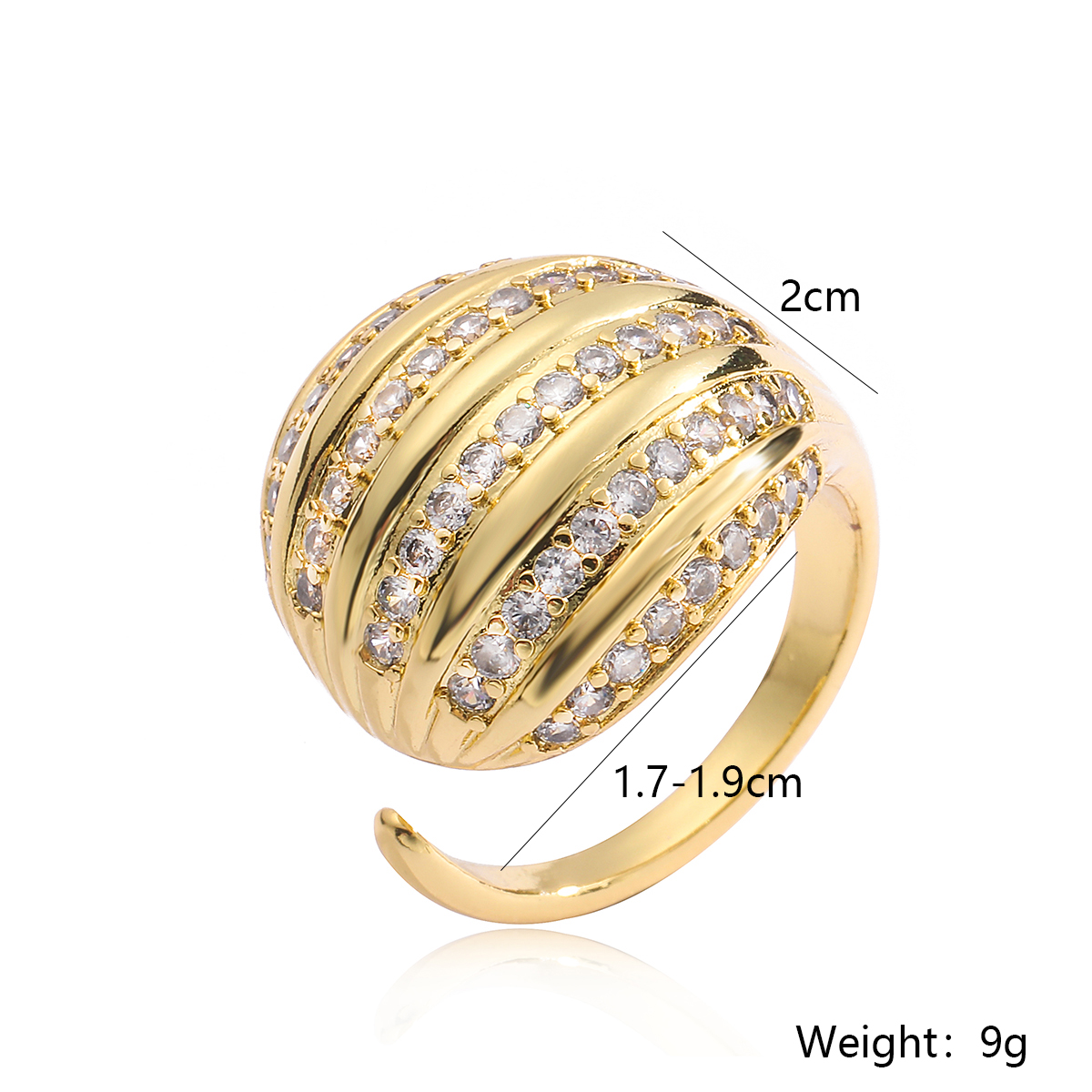 Exaggerated Simple Style Commute Geometric Copper Plating Inlay Zircon 18k Gold Plated Open Rings display picture 1