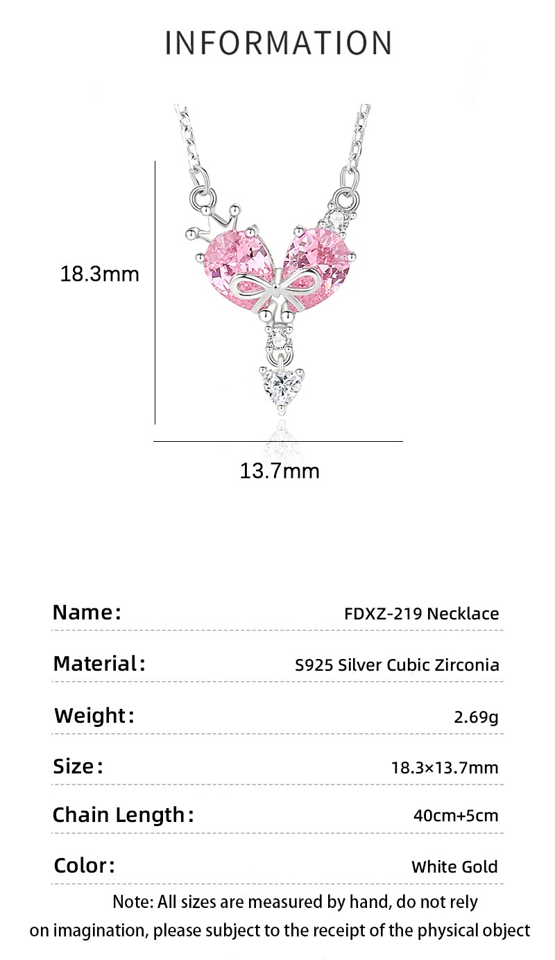 Ig Style Shiny Heart Shape Crown Bow Knot Sterling Silver Polishing Plating Inlay Zircon Pendant Necklace display picture 5