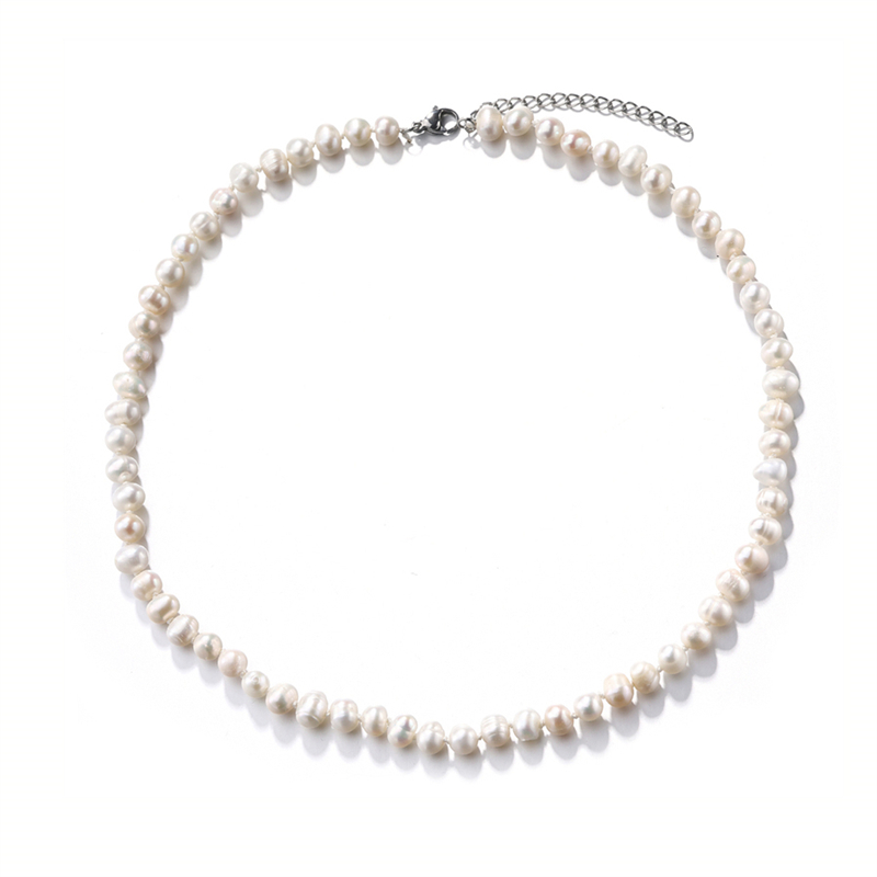 Elegant Simple Style Round Stainless Steel Freshwater Pearl Beaded Handmade Necklace display picture 6