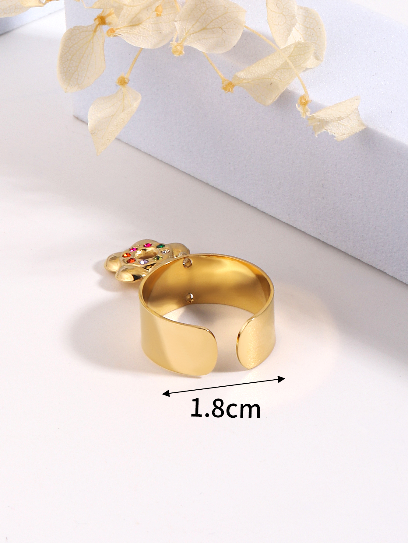 304 Stainless Steel 14K Gold Plated Sweet Plating Inlay Flower Zircon Charm Rings display picture 2