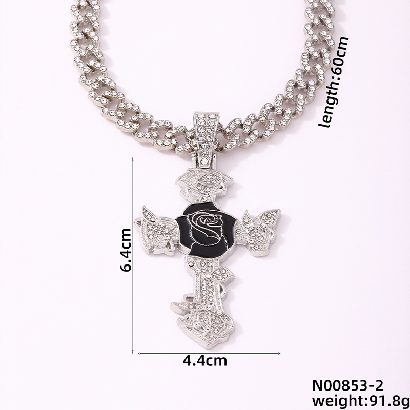 Hip-Hop Cross Rose Zinc Alloy Plating Inlay Rhinestones K Gold Plated Rhodium Plated Men's Pendant Necklace display picture 1