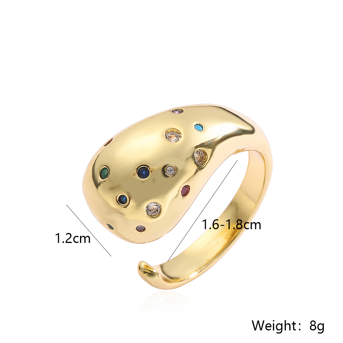 Großhandel Einfacher Stil Geometrisch Einfarbig Kupfer Inlay 18 Karat Vergoldet Zirkon Offener Ring display picture 1