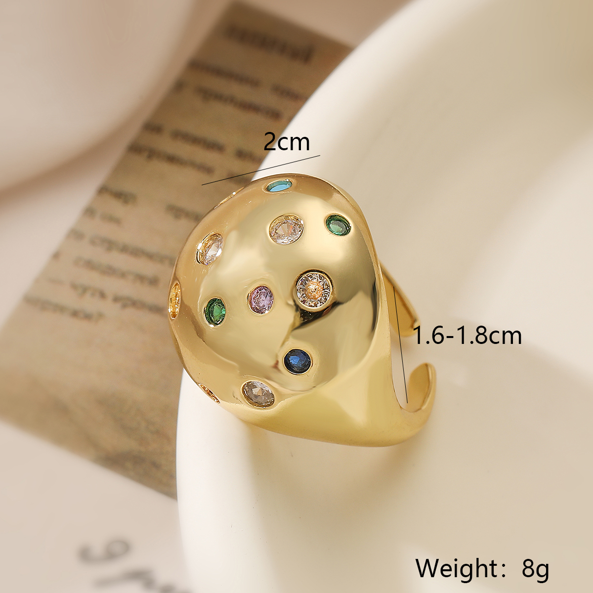 Großhandel Einfacher Stil Geometrisch Einfarbig Kupfer Inlay 18 Karat Vergoldet Zirkon Offener Ring display picture 2