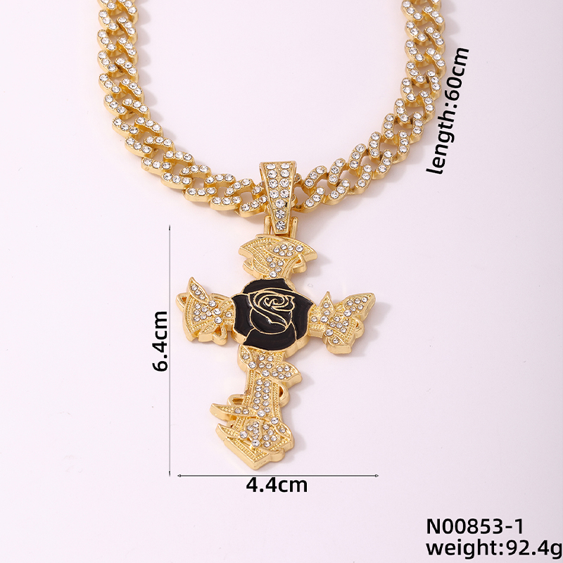 Hip-Hop Cross Rose Zinc Alloy Plating Inlay Rhinestones K Gold Plated Rhodium Plated Men's Pendant Necklace display picture 2
