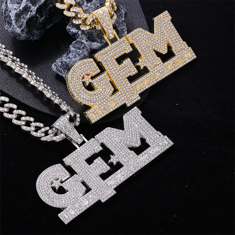 Hip-Hop Letter Zinc Alloy Plating Inlay Rhinestones Men's Pendant Necklace display picture 5
