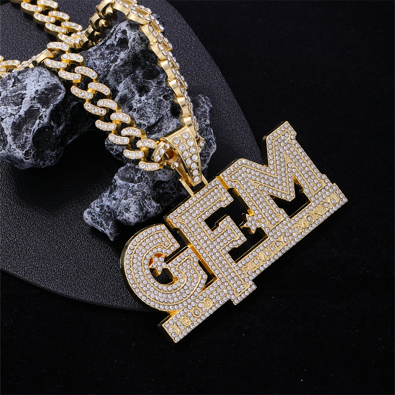 Hip-Hop Letter Zinc Alloy Plating Inlay Rhinestones Men's Pendant Necklace display picture 6
