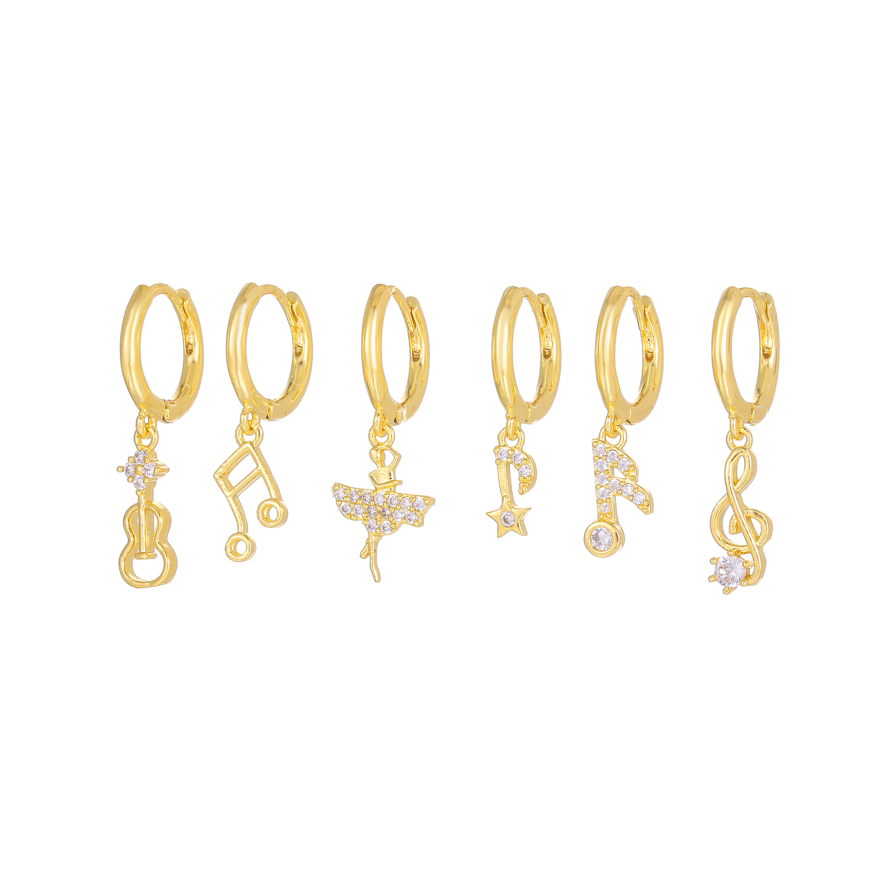 Wholesale Jewelry Cute Sweet Guitar Notes Brass Zircon 18k Gold Plated Silver Plated Plating Inlay Drop Earrings display picture 6