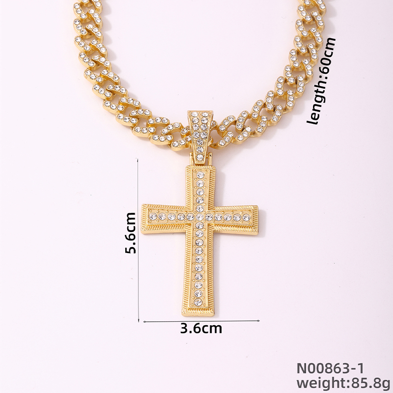 Hip-Hop Cross Zinc Alloy Plating Inlay Rhinestones K Gold Plated Rhodium Plated Men's Pendant Necklace display picture 2