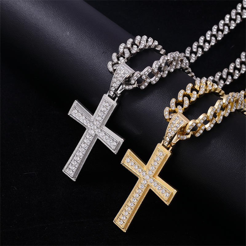 Hip-Hop Cross Zinc Alloy Plating Inlay Rhinestones K Gold Plated Rhodium Plated Men's Pendant Necklace display picture 4