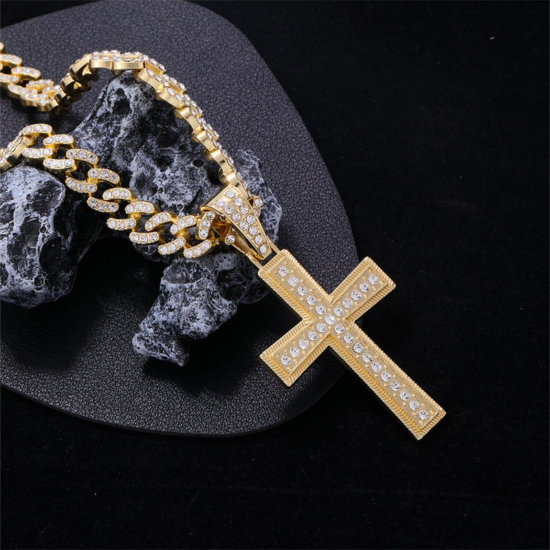 Hip-Hop Cross Zinc Alloy Plating Inlay Rhinestones K Gold Plated Rhodium Plated Men's Pendant Necklace display picture 5