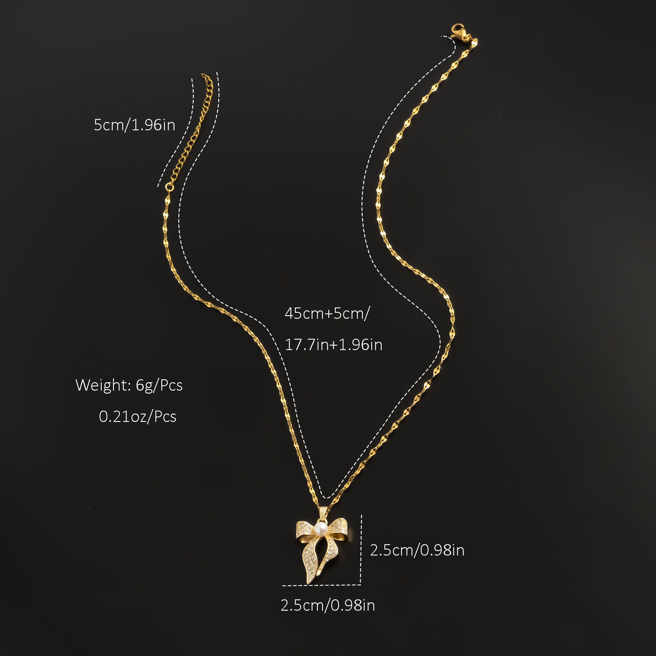 Stainless Steel 18K Gold Plated Sweet Streetwear Plating Inlay Bow Knot Pearl Zircon Pendant Necklace display picture 1