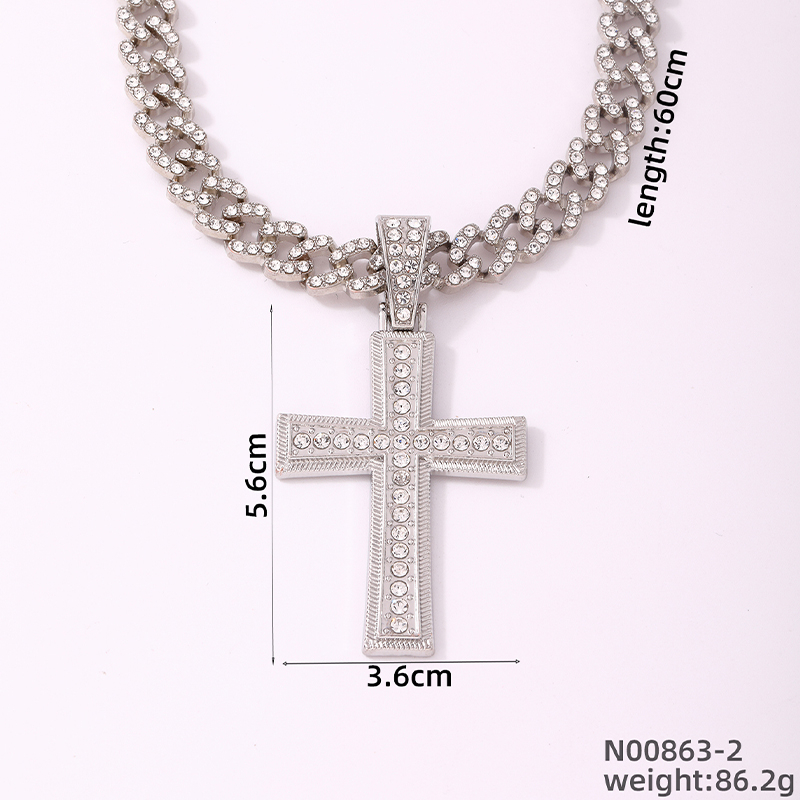 Hip-Hop Cross Zinc Alloy Plating Inlay Rhinestones K Gold Plated Rhodium Plated Men's Pendant Necklace display picture 1