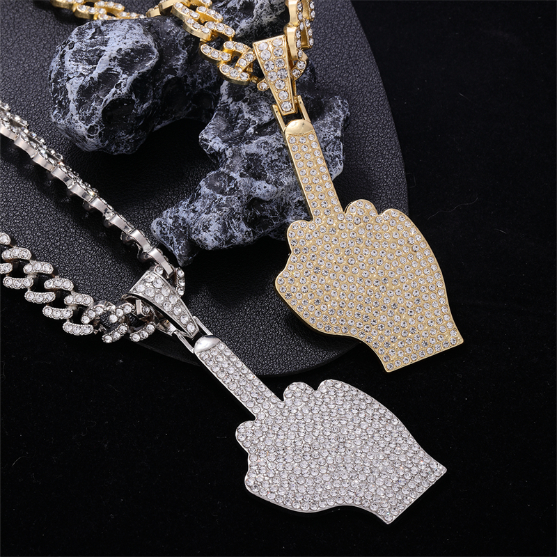 Hip-Hop Gesture Zinc Alloy Plating Inlay Rhinestones Men's Pendant Necklace display picture 6