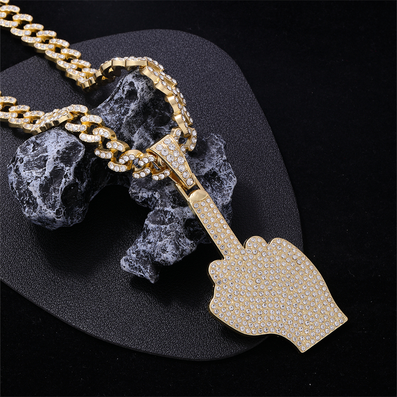 Hip-Hop Gesture Zinc Alloy Plating Inlay Rhinestones Men's Pendant Necklace display picture 5