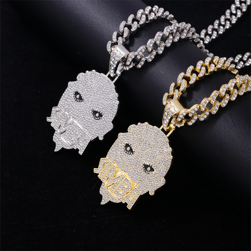 Hip-Hop Human Face Letter Zinc Alloy Plating Inlay Rhinestones Men's Pendant Necklace display picture 4