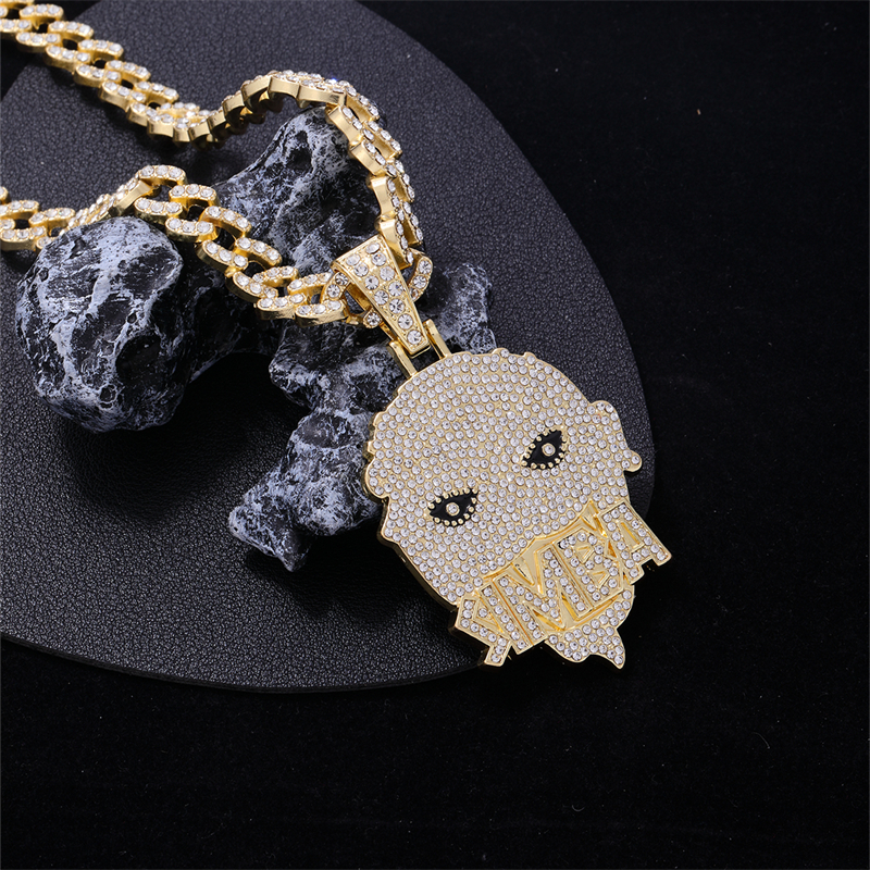 Hip-Hop Human Face Letter Zinc Alloy Plating Inlay Rhinestones Men's Pendant Necklace display picture 5