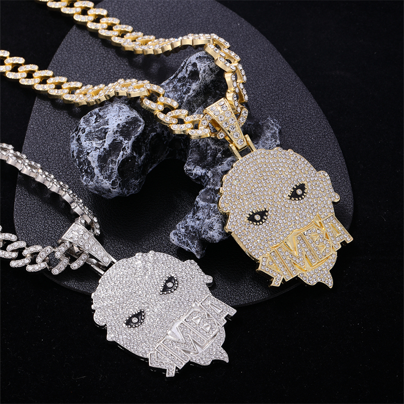 Hip-Hop Human Face Letter Zinc Alloy Plating Inlay Rhinestones Men's Pendant Necklace display picture 6
