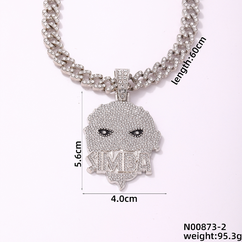 Hip-Hop Human Face Letter Zinc Alloy Plating Inlay Rhinestones Men's Pendant Necklace display picture 1