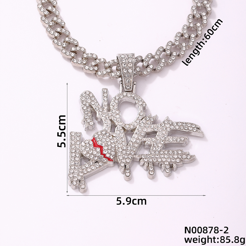 Hip-Hop Letter Heart Shape Zinc Alloy Plating Inlay Rhinestones Men's Pendant Necklace display picture 2