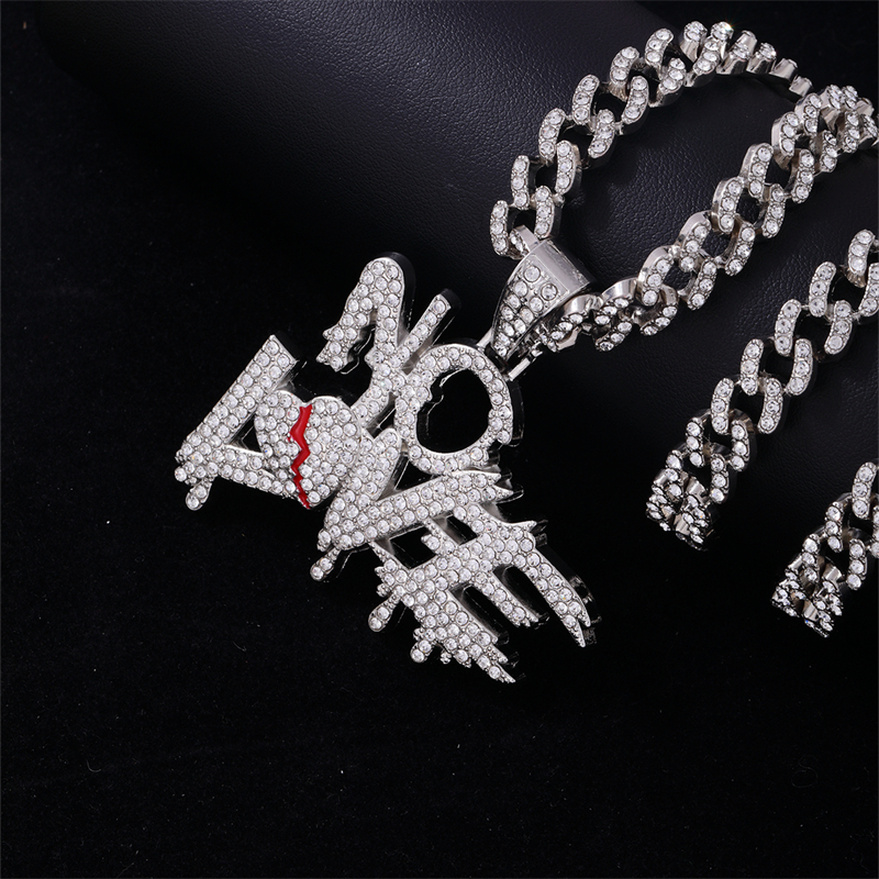 Hip-Hop Letter Heart Shape Zinc Alloy Plating Inlay Rhinestones Men's Pendant Necklace display picture 3