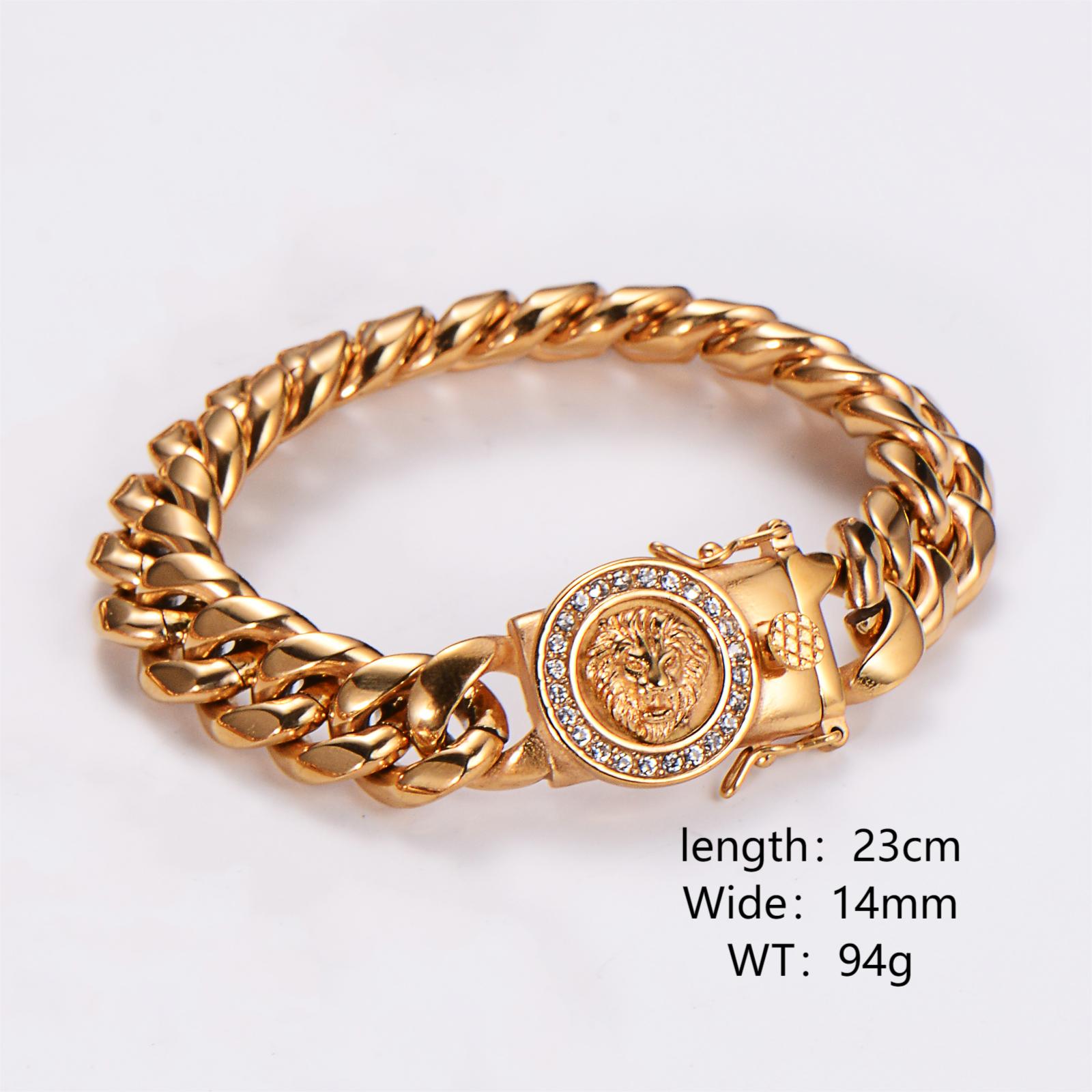 Hip-Hop Rock Cool Style Lion Solid Color Stainless Steel Plating Inlay Rhinestones 18K Gold Plated Unisex Bracelets Necklace display picture 3