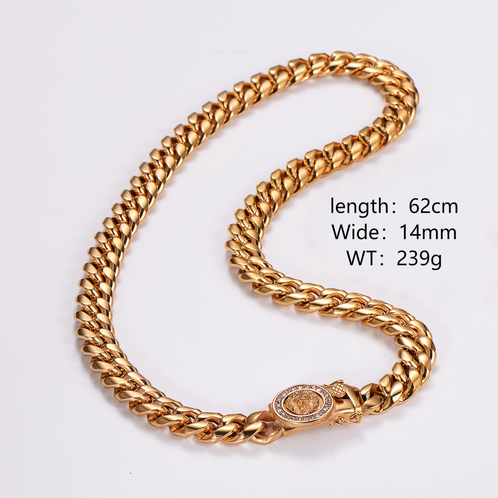 Hip-Hop Rock Cool Style Lion Solid Color Stainless Steel Plating Inlay Rhinestones 18K Gold Plated Unisex Bracelets Necklace display picture 4