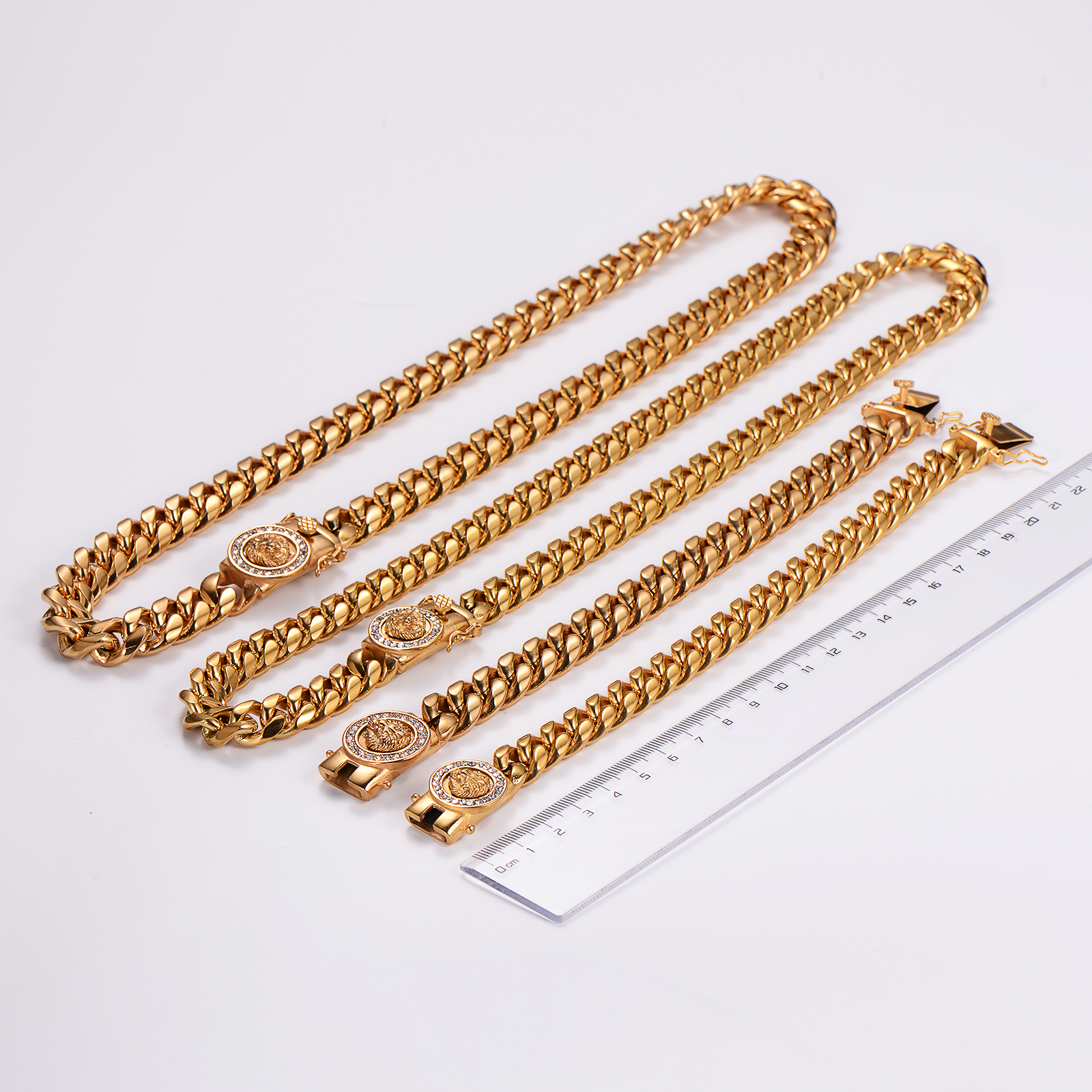 Hip-Hop Rock Cool Style Lion Solid Color Stainless Steel Plating Inlay Rhinestones 18K Gold Plated Unisex Bracelets Necklace display picture 11