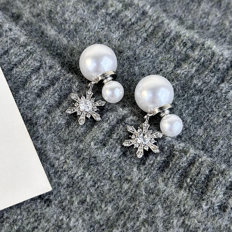 1 Pair Elegant Snowflake Imitation Pearl Alloy Drop Earrings display picture 5